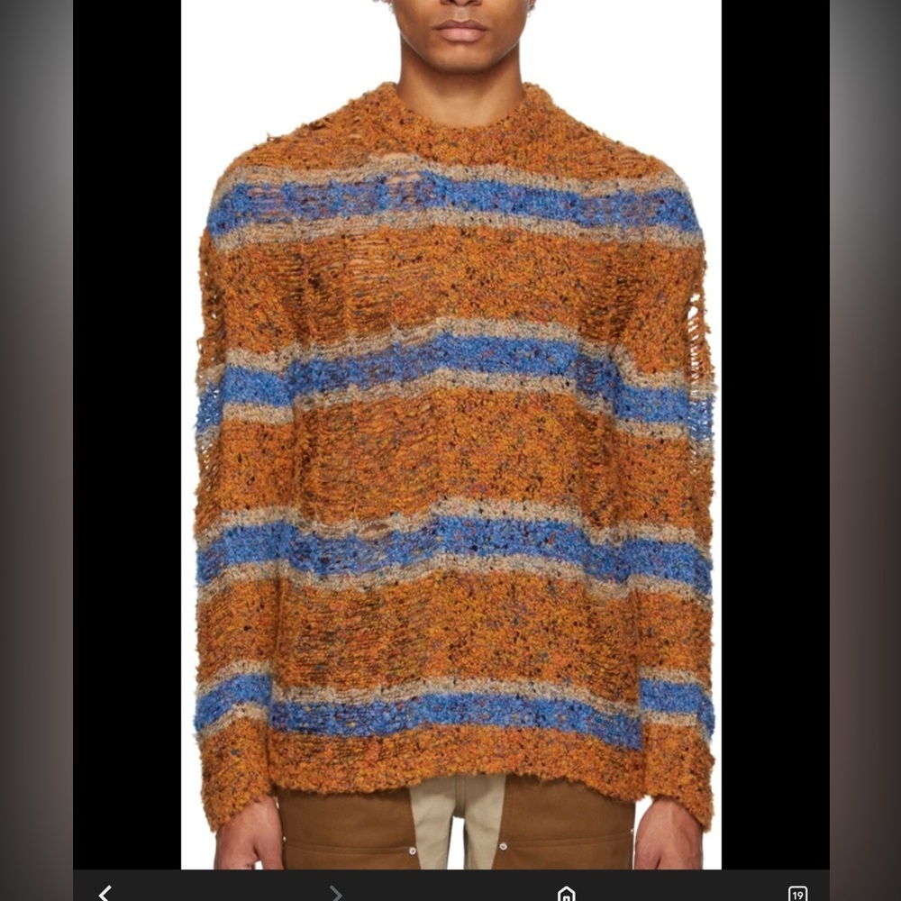 Andersson Bell Bothnia Distressed Striped Crewneck Sweater Mens Sz S